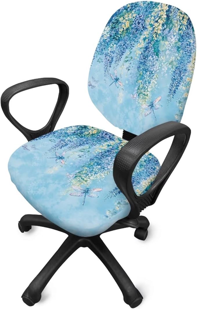 Lavender Dragonfly Office Chair Covers Removable Computer Chair Cover Stretchable Desk Rotating Chair Slipcover Universal Fit for Most Wheelchairs,Gaming Chairs Gifts for Women
