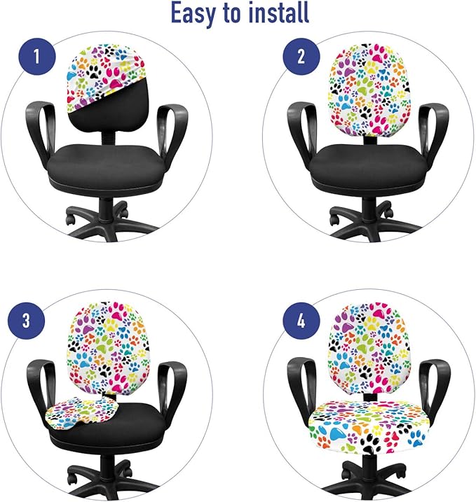 Ambesonne Dog Office Chair Slipcover, Colorful Little Paws Steps Art Cartoon Unusual Traces Design, Protective Stretch Decorative Fabric Cover, Standard Size, Purple Blue