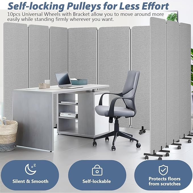 Room Divider Soundproof Privacy Panel with Wheels, 3 Panel Wall Divider (Aluminum Frame) for Room Partition, Folding Room Dividers Space Separation Office Cubicle Wall Divider Sound Proof Separator