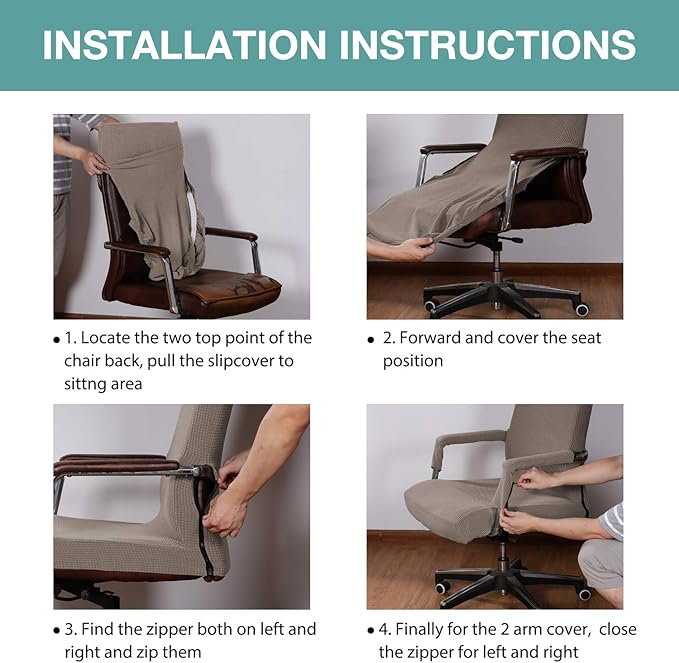 Turquoize Office Chair Cover - Stretch Computer Chair Cover with Arms, Universal Removable Slipcovers for Dogs, Cats & Pets, Taupe