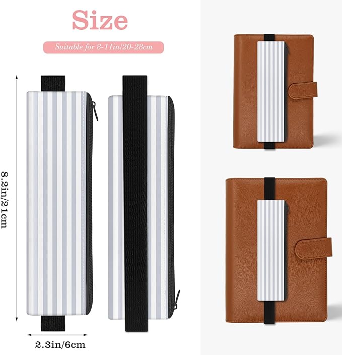 4 Pack Elastic Pen Holder for Notebook, Prints Pouch with Elastic Band and Zipper, Leather Pen Holder for Planners, Journals, Book (Simple Style)