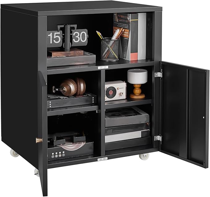 Heavy Duty Rolling Printer Cabinet with 2 Doors & Storage Shelf, Under Desk 3D Printer Stand, Mobile Metal File Cabinet for Garage Home Office, Small Spaces & Workshop Black
