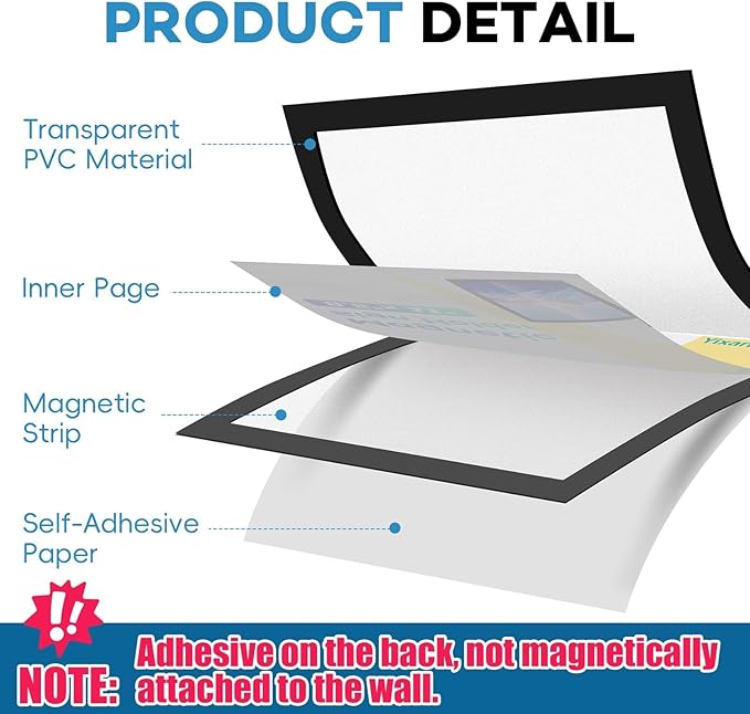 YixangDD 55 Pack Magnetic Sign Holder 8.5 x 11, Self-Adhesive Magnetic Wall Mount Sign Holder, Magnetic Document Holder for Wall Window Office Poster Store