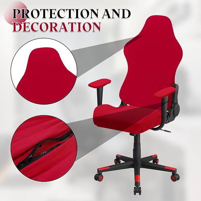 uxcell Gaming Chair Covers, Stretchable Office Computer Chair Slipcover with Armrest Covers, Elastic Seat Protector for Office Reclining Racing Game Chair, Red