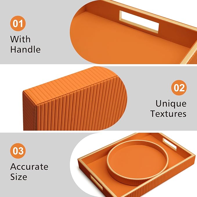 SANZIE Leather Tray Desktop Storage Organizer Premium Serving Trays Decorative Tray Valet Tray for Sundries Cosmetics Phone Wallet Cutlery (Orange Holder)