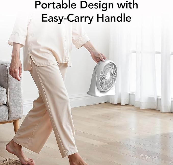 Comfort Zone 11-Inch High-Velocity Tabletop Air Circulator Fan – Quiet 3-Speed Personal Turbo Fan with 90° Adjustable Tilt & Carry Handle – Compact Desk Fan for Home, Office, or Bedroom – White