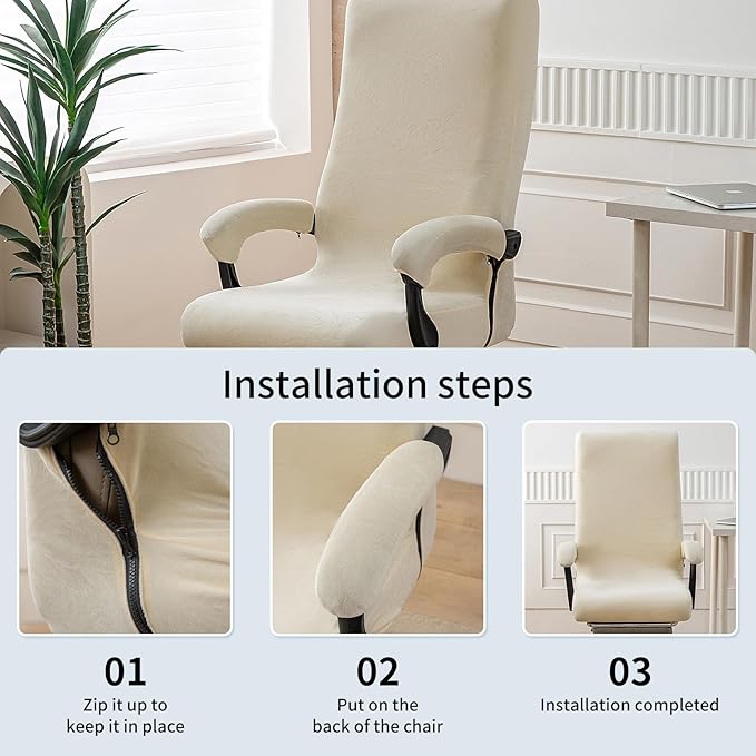 Office Chair Cover with Armrest Covers, High Resilience Velvet Fabric, Universal Fit 22-25 inch Back (Apricot Color)