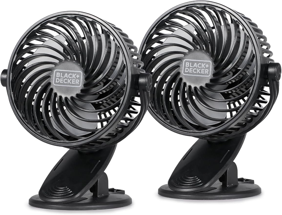 BLACK+DECKER Convertible Cooling Fan - Portable Tabletop and Standing Fan for Home or Office, 4" with 3 Speed Settings and Adjustable Tilt Angle, 2-Pack, Black