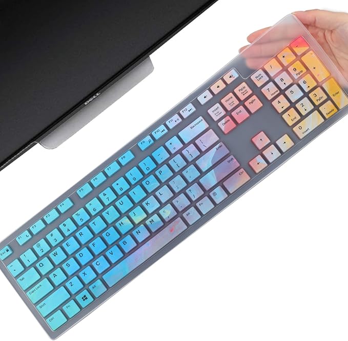 Colorful Keyboard Cover for Dell KM636 KB216 KB216t KB216d KB216p Wired & Wireless Keyboard, Dell Optiplex 5250 3050 3240 5460 7450 7050, Inspiron Desktop 24" 27" 5400 5490 7700 7790 3475 3670 3477