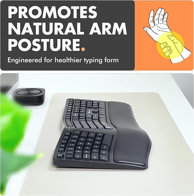X9 Wireless Ergonomic Keyboard with Cushioned Wrist Support - Type Comfortably Longer - Wireless Split Keyboard for Laptop, PC & Chrome Computer with 110 Ergo Keys & 5ft Cable