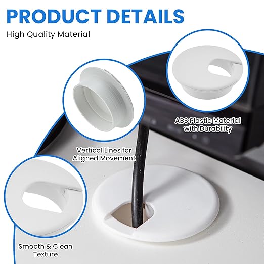 2 inch(50mm) White Desk Hole Cover Grommet ABS Plastic Wire Organizers for Computer Desk Cabinet (3 Pack)