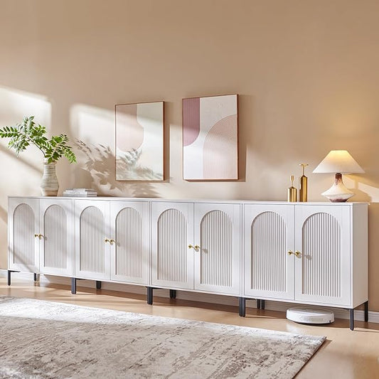 IFGET Modern Buffet Cabinet with Storage, 123.5" W Fluted Arched Sideboard Cabinet w/Adjustable Shelves, Wooden Modular Coffee Bar for Dining Room, Kitchen, Living Room, Entryway, White