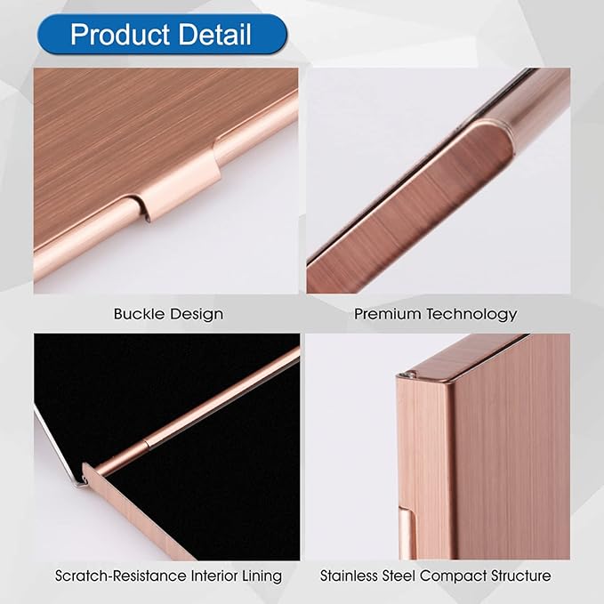 Business Card Holder, Slim Business Card Case for Men & Women, Pocket Metal Card Case, Professional Stainless Steel Business Card Holders, Purse Name Card Holder, Buckle Style Shut, Rose Gold
