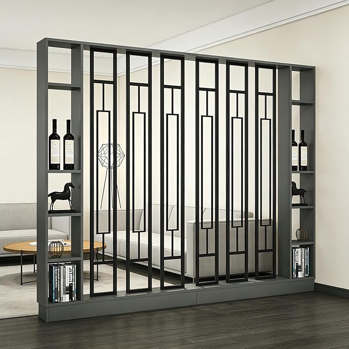 Room Divider with Shelves, Entrance Hall Partition Screen Column Floor to Ceiling - Freestanding Room Divider with Storage Shelf (C Gray + Black+C Gray + Black, 47.2in / 120cm+47.2in / 120cm)