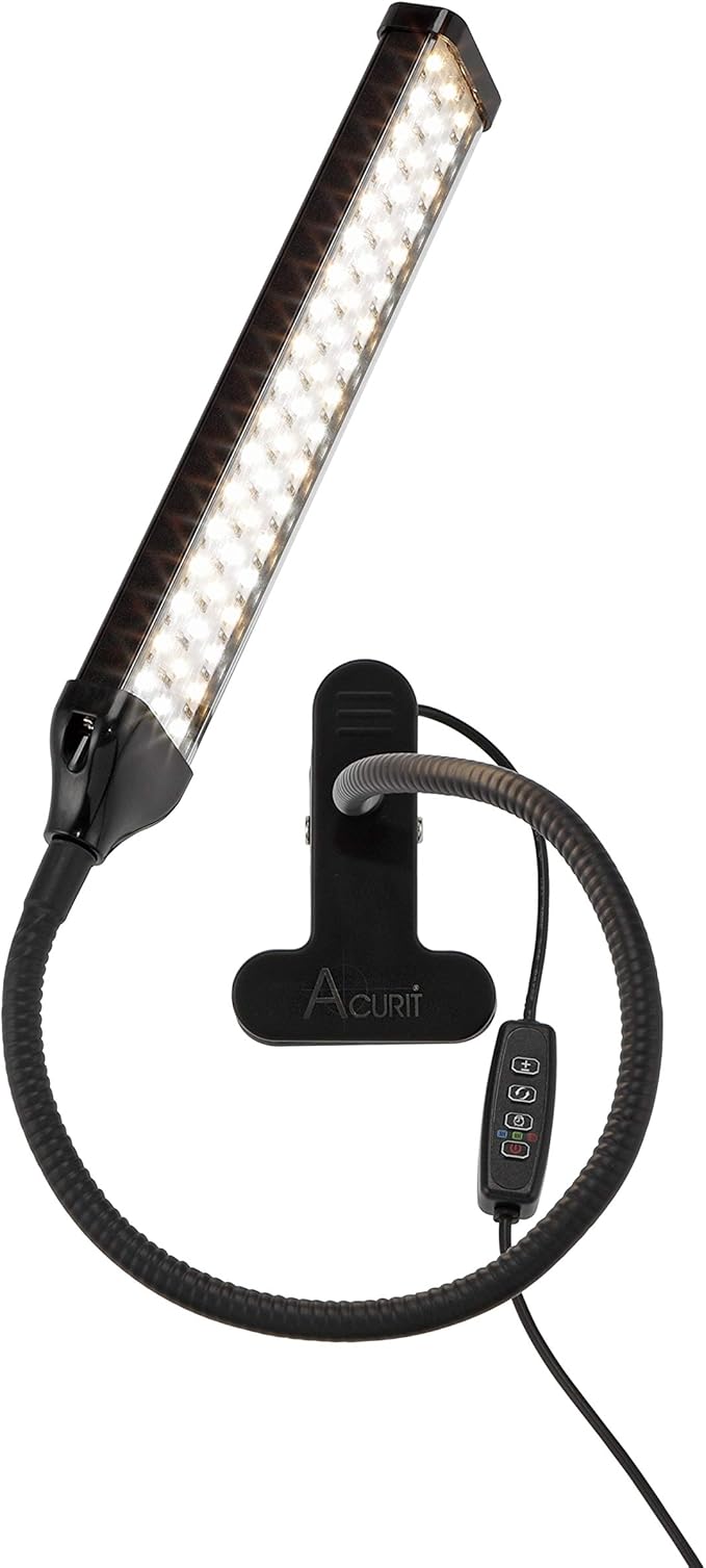 Acurit 54 LED Clip On Light Reading Lamp, 21 Inch Flexible Gooseneck, Adjustable 3 Color Temperature 800 Lumens, 10' Extra Long Power Cable, USB & Adapter - Black Metal