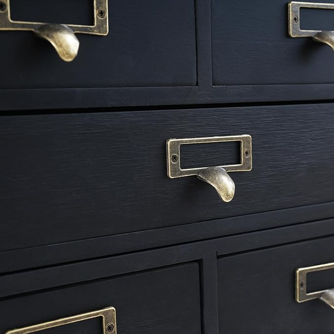 12 Drawers Apothecary Cabinet, 4-Pack Wood Tabletop Medicine Cabinet, Vintage Desktop Drawer Library Card Catalog Cabinet Wooden Chest Drawer Organizer for Tea Herbs Jewelry Stationery (Black)