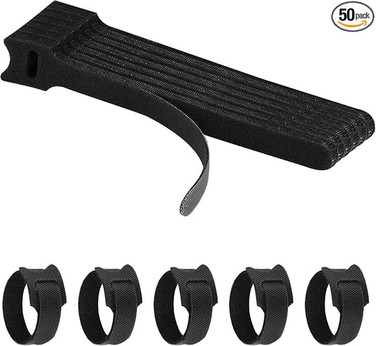 50 Pcs Reusable Cable Ties for Cords, 6" Hook and Loop Adjustable Cord Straps, Reusable Zip Ties, Wire Organizers for Cords Electrical Cord Management Office Home Computer PC Cable Management(Black)
