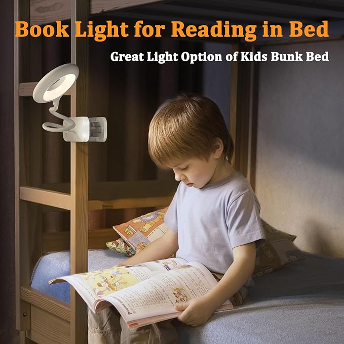 Clip on LED Reading Light, 25 Models USB Rechargeable Bed Lamp with Strong Clamp for Headboard, Eye Protection Portable Cordless Battery Lights for Bedframe Desk Table Home Office