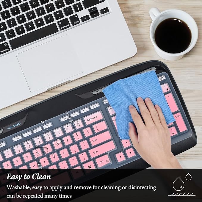 Keyboard Cover for MK320 MK330 K330 Wireless Desktop Keyboard, MK320-YR002/Y-R0009 Keyboard Skin Accessories-Gradual Pink
