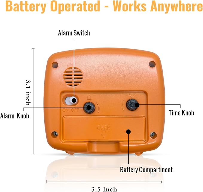 Lamisola Battery Analog Travel Alarm Clock, Small Clock for Bedroom, Desk Table Shelf Clocks for Room Office Bathroom Vanity, Aesthetic Retro Clocks for Kids Girls, Orange