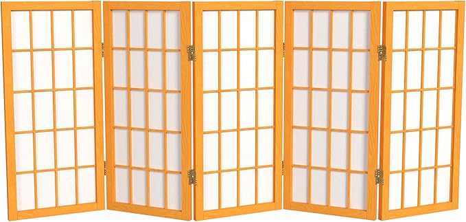 2 ft. Short Desktop Window Pane Shoji Screen - Honey - 5 Panels