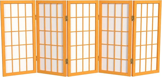 2 ft. Short Desktop Window Pane Shoji Screen - Honey - 5 Panels
