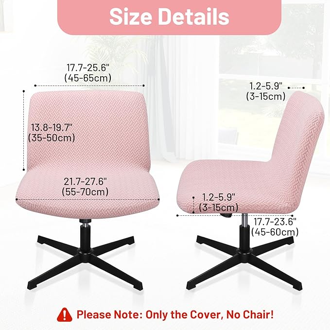 Criss Cross Chair Cover Pink, 2pcs Armless Vanity Swivel Office Computer Desk Chair Fuzzy Cover, Cross Legged Slipcover Mid Back Wide Seat Covers No Wheels for Bedroom（Only Covers, No Chairs）