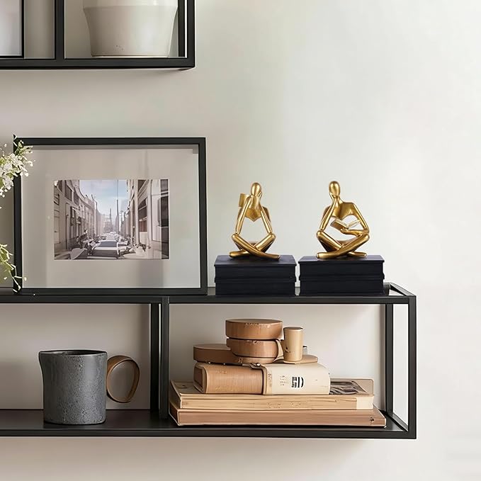 Heavy Duty Book Ends for Shelves, Thinker Bookends Set of 2 Decorative Book Ends for Heavy Books, Modern Unique Shelf Decor for Home Office Living Room Desk