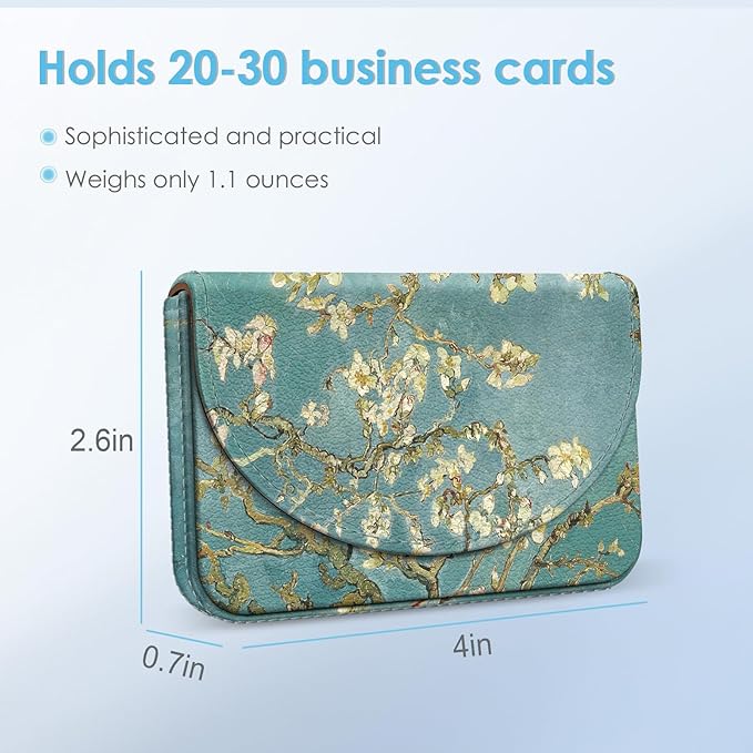 Business Card Holder，PU Leather Business Card Case Color Printing Pattern Card Holder Wallet，Pockets Magnetic Credit Card Holders for Men and Women，Green Tree