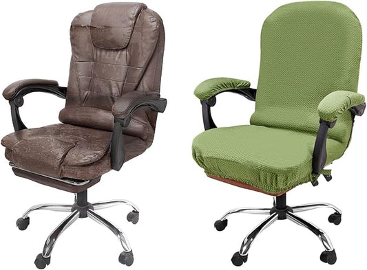 NeColorLife Stretchable Office Chair Cover with Armrest Covers - Thick Checked Jacquard High Back Desk Chair Slipcover for Rotating Chairs (Large Size,Green)