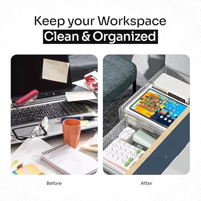 Slide and Stash Under Desk Drawers Office Organizer 2-Pack Small and Medium – Office Organization Drawer Slides Include Adhesive Tape – Easy DIY Installation for Desk Organization, Cupboard, Wardrobe