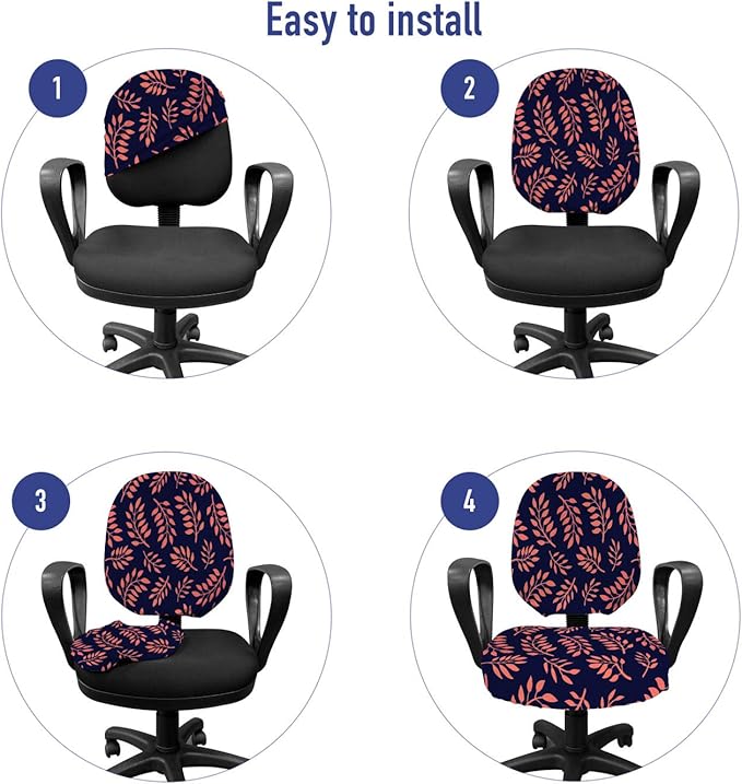 Ambesonne Coral Office Chair Slipcover, Continuous Pattern with Leafy Branches Abstract Bicolour Design, Protective Stretch Decorative Fabric Cover, Standard Size, Coral Purple