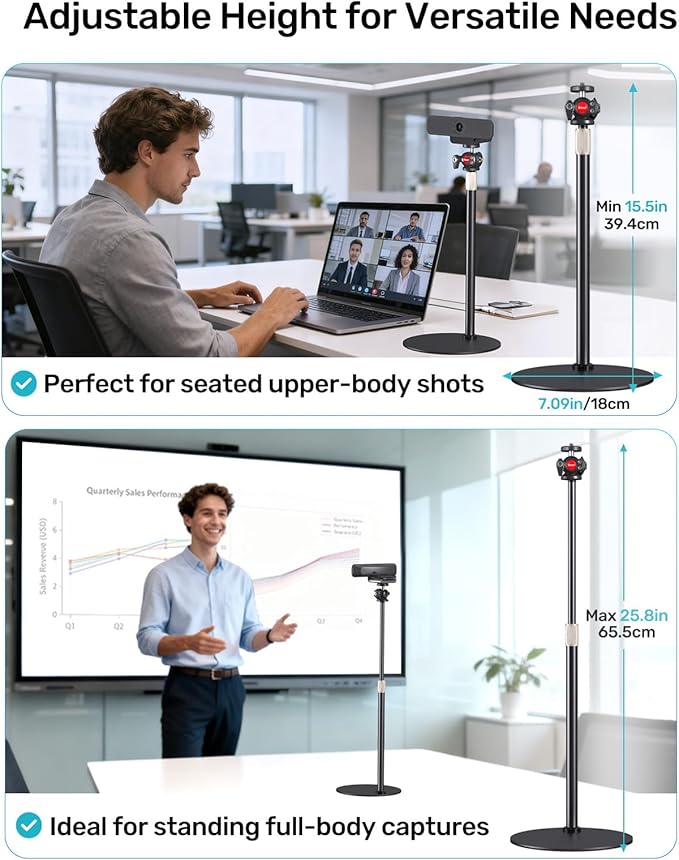 Webcam Stand for Desk, Raise Height Desktop Stand with Adjustment for Logitech Webcam C920 C922 BRIO, 360°Rotatable Ballhead Desktop Tripod for Live Streaming/Video Calling with 1/4" Thread