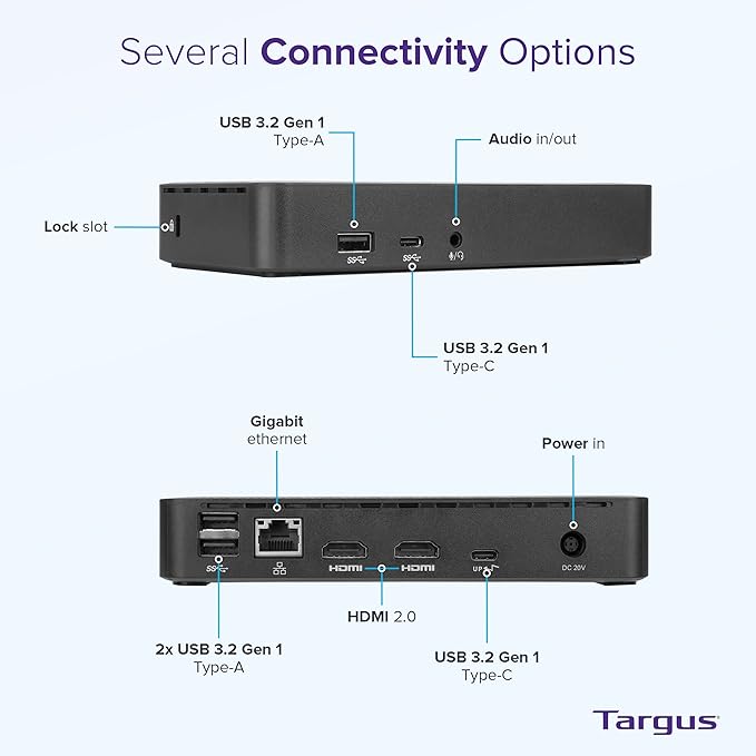 Targus USB C Docking Station Universal DV4K, USB C Laptop Docking Station Dual Monitor 2 HDMI, 65W Power Delivery, DisplayLink Works w/Operating Systems Like Windows, Mac, Android, iOS (DOCK310USZ)