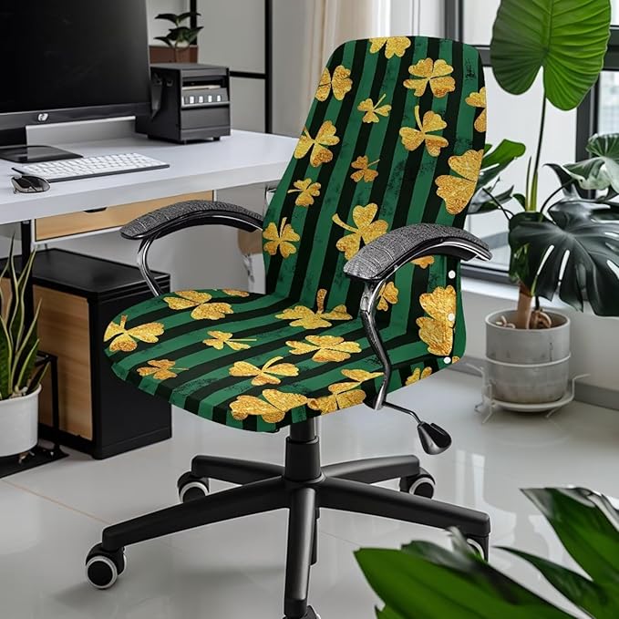 Talayituse Shamrock Stripe Print Office Chair Covers, Stretch Computer Chair Cover Universal Boss Chairs Covers Modern Simplism Style High Back Chairs Slipcover St Patrick's Day Decor, Small