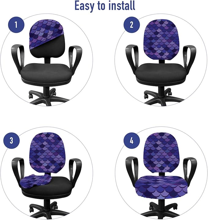 Ambesonne Mermaid Tail Office Chair Slipcover, Japanese Folk Inspired Cartoonish Squama Scales in Purple Color Palette, Protective Stretch Decorative Fabric Cover, Standard Size, Purple