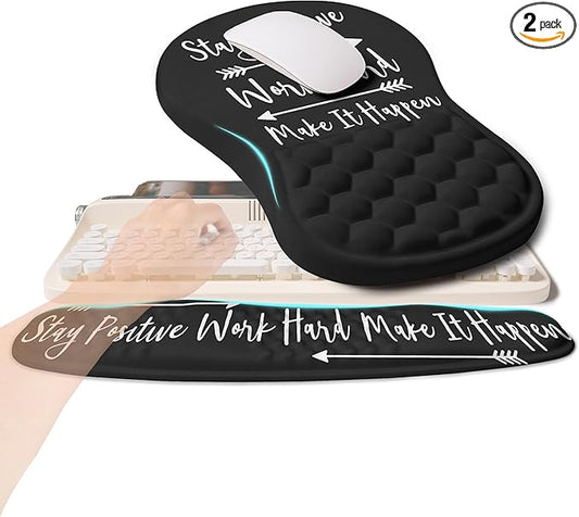 2-in-1 Ergonomic Set, Wave Rise Keyboard Wrist Rest and Massage Bulge Slope Mouse Pad Wrist Support, Cushion Memory Foam Integrated to Relieve Wrist Pain, Stay Positive
