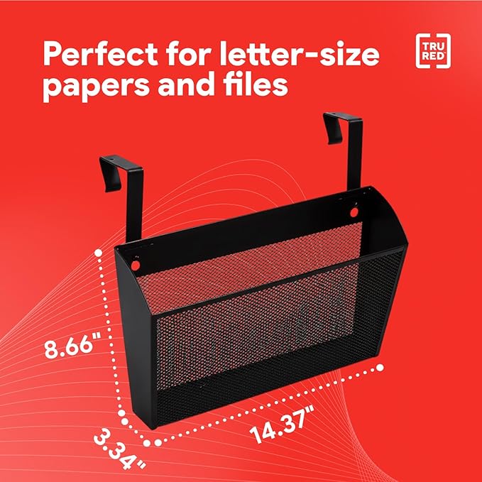 TRU RED Mesh Letter Wall File, 1‑Pocket, Black – Wall‑Mounted File Organizer for Mail, Documents & Quick‑Access Storage