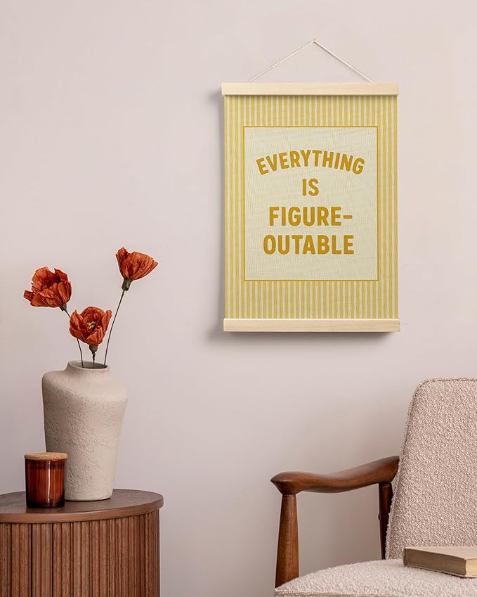 FGFK Everything Is Figureoutable Positive Affirmations Wall Art Poster Hanger Frame, Retro Yellow Inspirational Canvas Prints Framed Wall Decor for Office Classroom Home Bedroom, 12x16 Inch