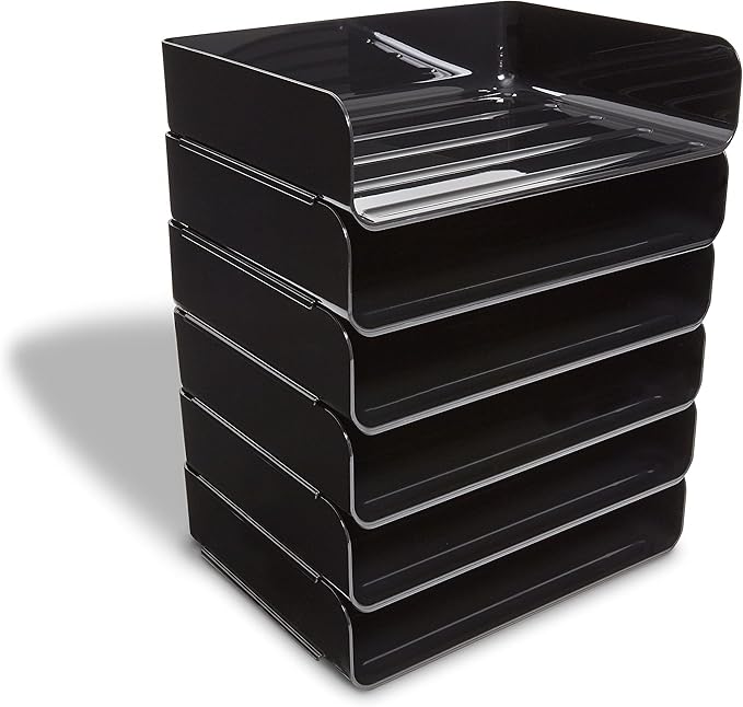 TRU RED Side Load Stackable Plastic Letter Tray, Black, 12 Pack