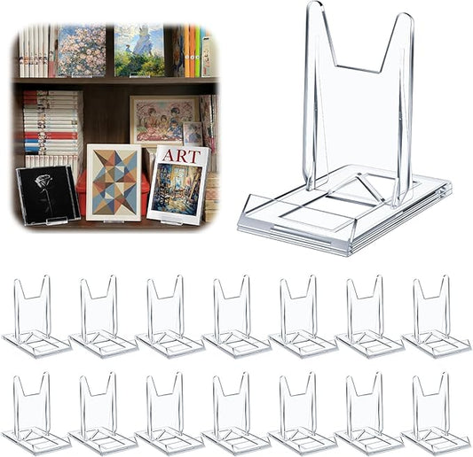 Hushee 15 Pack Acrylic Book Stand for Display Adjustable Clear Book Display Holder Easel Rack Stand for Home Office Back to School Library Bookshelf Comic Album CD Magazine Postcard Artworks