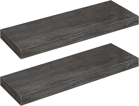 HOOBRO Floating Shelves for Wall, Wall Mounted Shelf Set of 2, 23.6" Hanging Shelf with Invisible Brackets, for Wall Decor Storage in Bathroom Bedroom Kitchen Livingroom Office, Charcoal Gray BC60BJ01