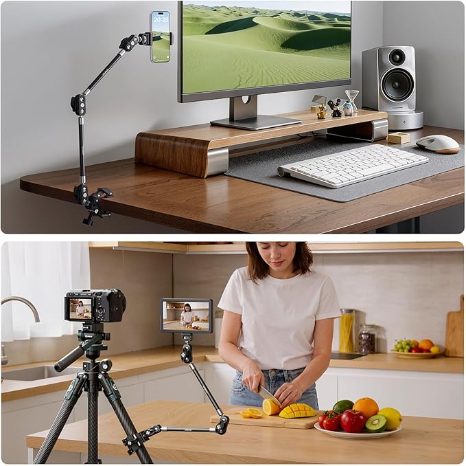 ULANZI CO78 22" Magic Arm with Super Clamp Desk C Clamp, 1kg Load Articulating Arm, Overhead Phone Mount Holder for Compact Camera, Action Camera, Small Video Light, Cell Phone,Monitors