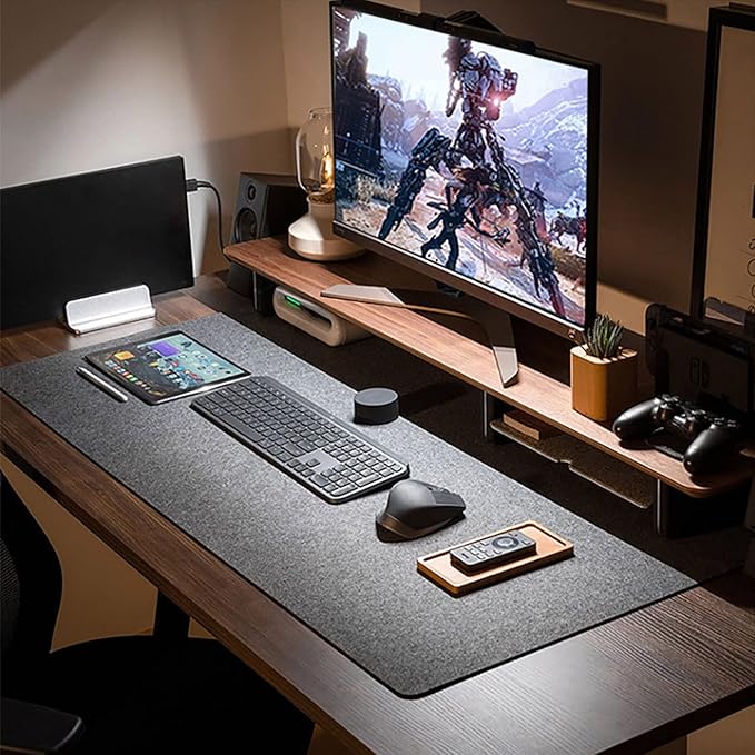 DAWNTREES Large Felt Desk Mat, 40''x16'' Non-Slip Full Keyboard and Mouse Pad, Office Computer Desk Mat for Desktop,100X40cm Felt Desktop Mat for Desk Pad Protector