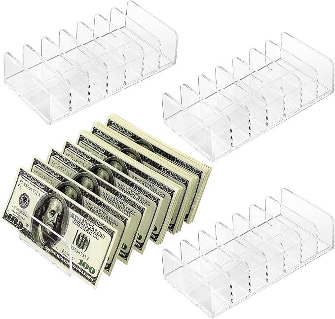 Hipiwe 4-Pack Plastic Eyeshadow Palette Makeup Organizer 7-Slot File Mail Organizer Clear Desktop Bill Divider Holder Cosmetic Accessories Storage Organizer for Cash Money, Paper Envelope,Vanity