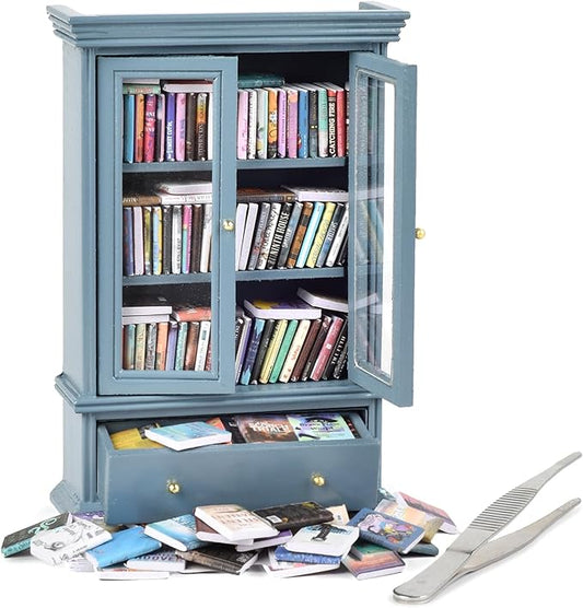 Anxiety Bookshelves, Anxiety Bookshelf, Handcrafted Mini Bookshelf with 100+ Unique Miniature Books, Small Anxiety Bookshelves Miniature Library, for Book Lovers, Blue