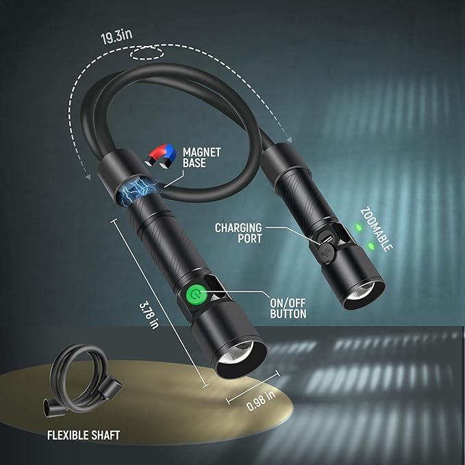 CLAKAP LED Neck Light, 1800 Lumens Bright Rechargeable Neck Flashlight with Magnetic Base, Detachable Hands Free Mechanic Work Lights Lamp for Reading