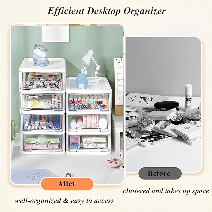 Plastic Desktop Drawer Organizer, Small Clear 4-Tier Storage Drawers, Mini Desk Organizer for Office Stationery Makeup Vanity Supplies