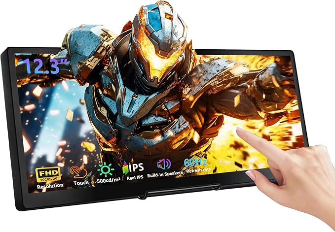 12.3 Inch Touchscreen Monitor, FHD IPS 1920x720 Stretched Bar LCD Touch Display Screen, Travel Portable Touch Screen Secondary Display for Computer Windows macOS Aida64 GPU CPU RAM Monitoring