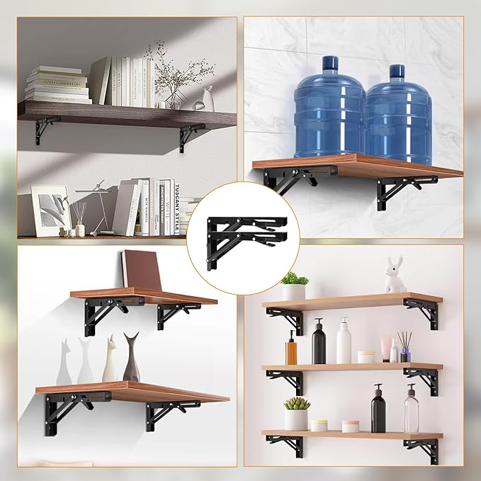 Folding Shelf Brackets 10 Inch - 4PCS Heavy Duty Metal Bracket Shelf, Wall Mounted Collapsible Bracket for Space Saving Bench Table Outdoor Smoker, Max Load: 150 lb